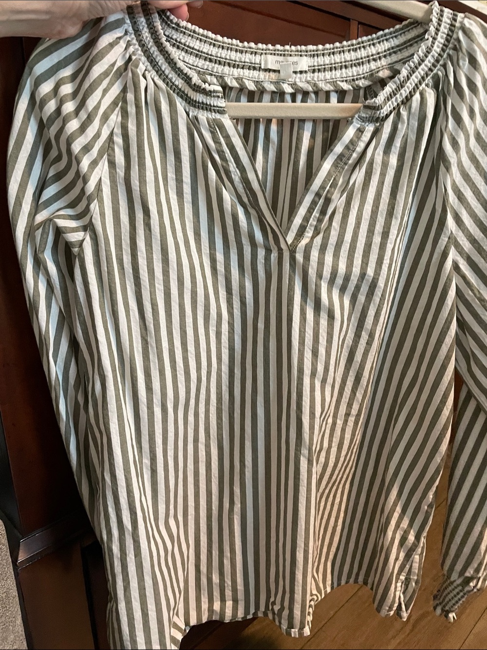 Maurices Olive & White Striped Blouse
